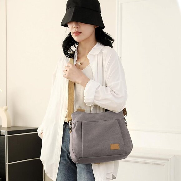 Women's Canvas Crossbody Bag Purse Small Shoulder Tote Multi-pocket for Work - Picture 3 of 8